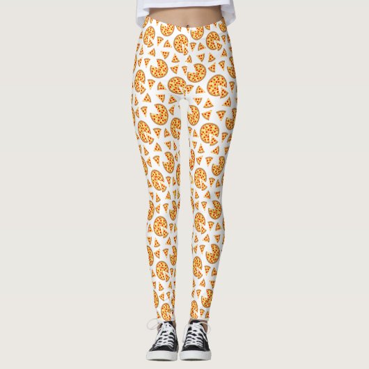 Koele leuke pizza en plakjes patroon op wit leggings (Voorkant)