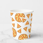 Koele leuke pizza en plakjes patroon op wit papieren bekers (Achterkant)