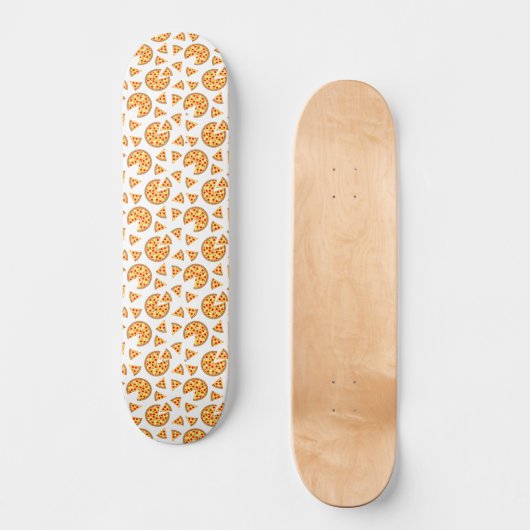 Koele leuke pizza en plakjes patroon op wit persoonlijk skateboard (Voorkant)