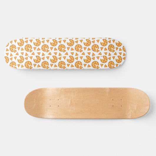 Koele leuke pizza en plakjes patroon op wit persoonlijk skateboard (Horizontaal)