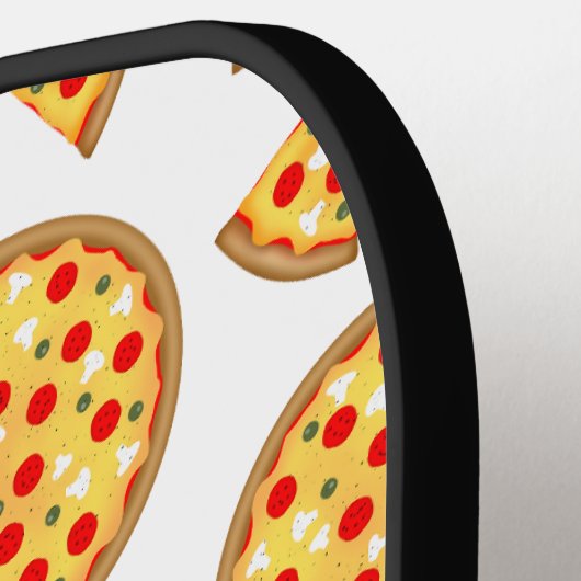 Koele leuke pizza en plakjes patroon op wit pickleball paddle (Links Detail)