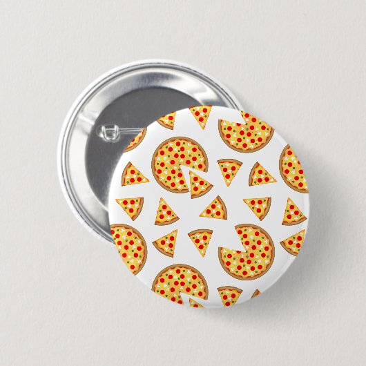 Koele leuke pizza en plakjes patroon op wit ronde button 5,7 cm (Voorkant /achterkant)