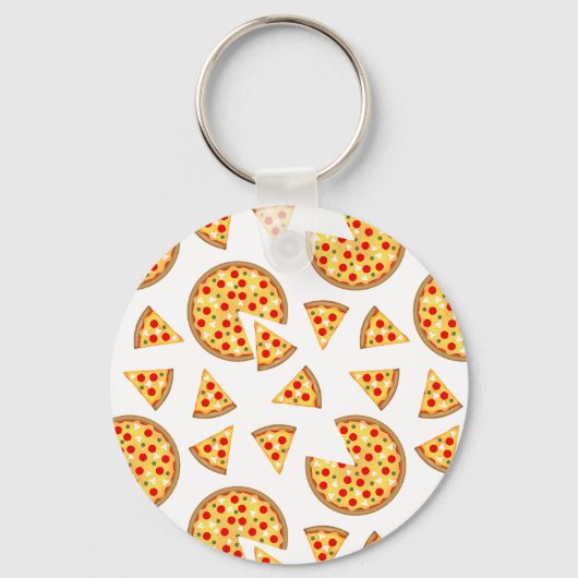 Koele leuke pizza en plakjes patroon op wit sleutelhanger (Voorkant)