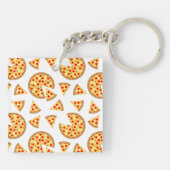 Koele leuke pizza en plakjes patroon op wit sleutelhanger (Achterkant)