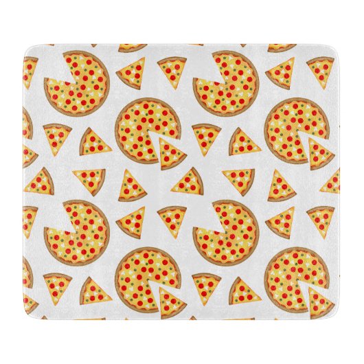 Koele leuke pizza en plakjes patroon op wit snijplank (Voorkant)