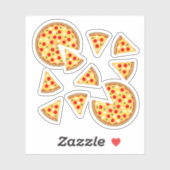 Koele leuke pizza en plakjes patroon op wit sticker (Vel)