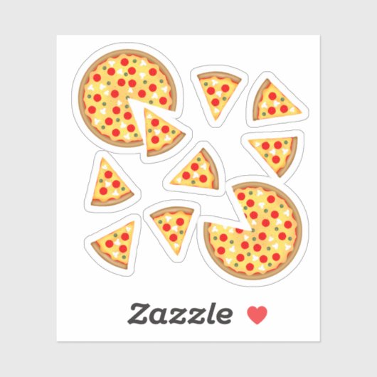 Koele leuke pizza en plakjes patroon op wit sticker (Vel)