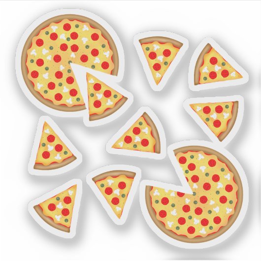 Koele leuke pizza en plakjes patroon op wit sticker (Voorkant)