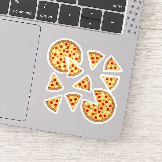 Koele leuke pizza en plakjes patroon op wit sticker (Detail)