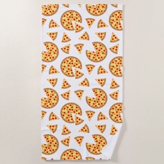 Koele leuke pizza en plakjes patroon op wit strandlaken (Voorkant)