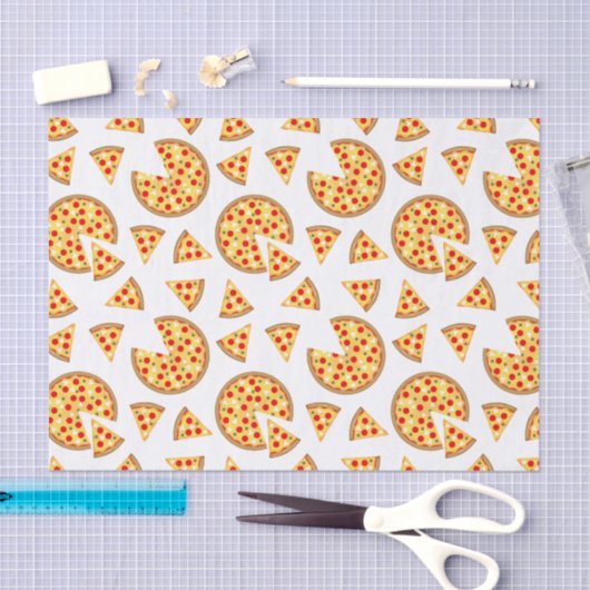 Koele leuke pizza en plakjes patroon op wit tissuepapier (Craft)