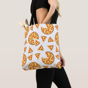 Koele leuke pizza en plakjes patroon op wit tote bag