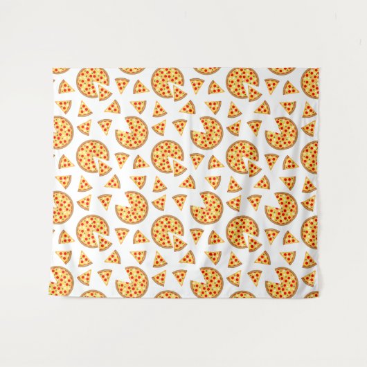 Koele leuke pizza en plakjes patroon op wit wandkleed (Voorkant (horizontaal))