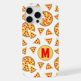 Koele leuke pizza en plakjes patroon wit Monogram iPhone 15 Pro Max Case