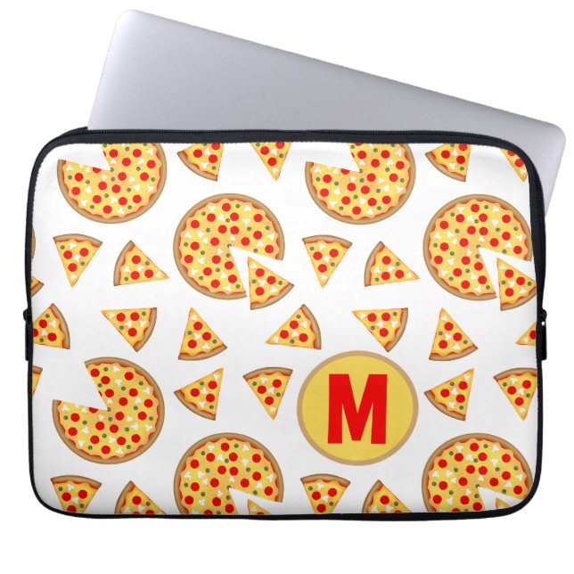 Koele leuke pizza en plakjes patroon wit Monogram Laptop Sleeve (Voorkant)