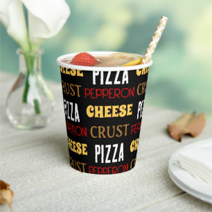 Koele leuke pizza pepperoni kaas korst tekst patro papieren bekers