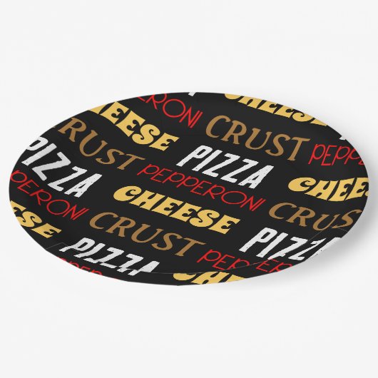 Koele leuke pizza pepperoni kaas korst tekst patro papieren bordje (Gekanteld)