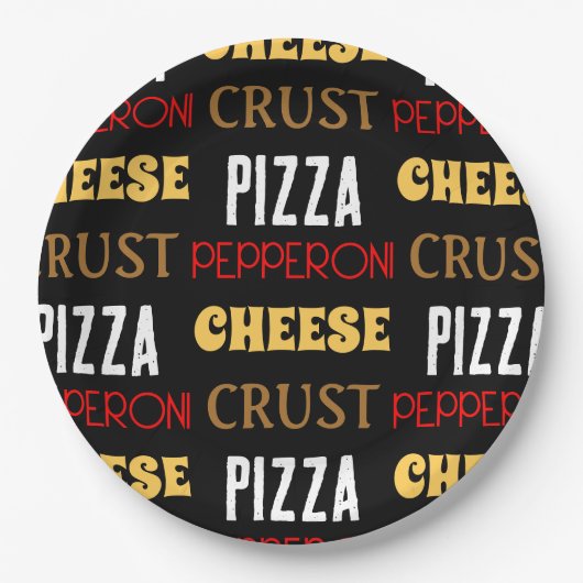 Koele leuke pizza pepperoni kaas korst tekst patro papieren bordje (Voorkant)