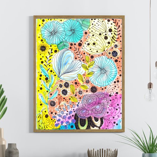 Koele levendige grillige florale handgetekende doe poster