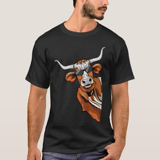 Koele Longhorn Cowboy Zonnebril Western Texas T-shirt (Voorkant)