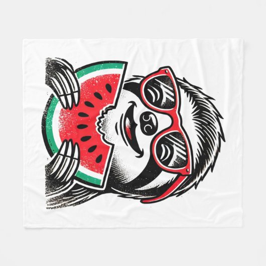 Koele luiaard die watermeloen eet fleece deken (Voorkant (Horizontaal))