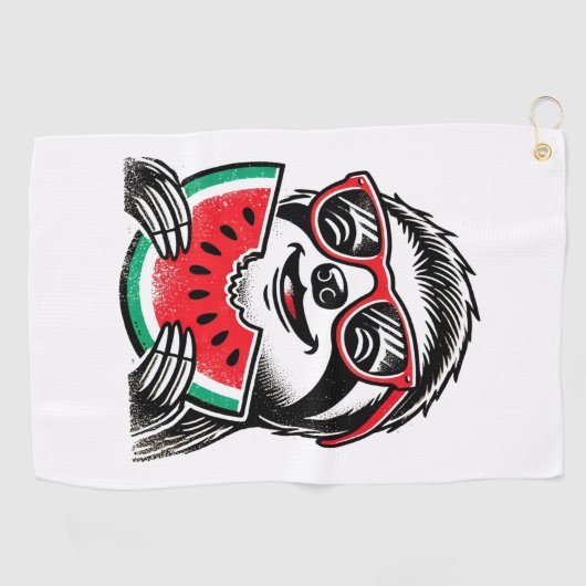 Koele luiaard die watermeloen eet golfhanddoek (Horizontaal)