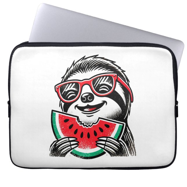 Koele luiaard die watermeloen eet laptop sleeve (Voorkant)