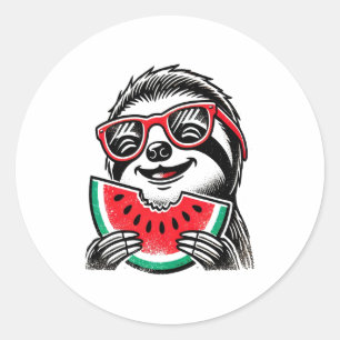 Koele luiaard die watermeloen eet ronde sticker