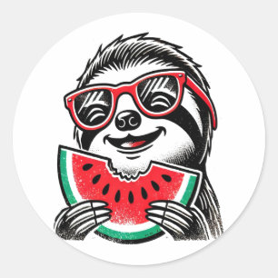 Koele luiaard die watermeloen eet ronde sticker