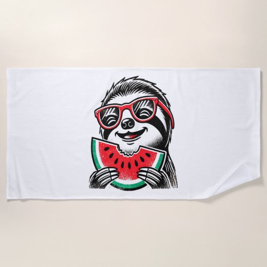 Koele luiaard die watermeloen eet strandlaken (Voorkant)