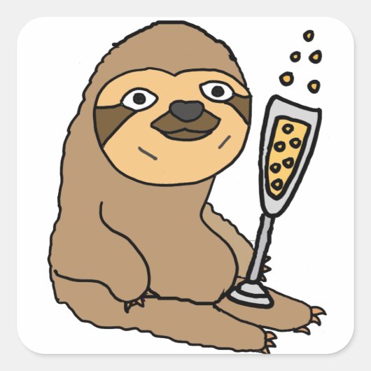 Koele luiaard Drink champagne Cartoon Vierkante Sticker (Voorkant)