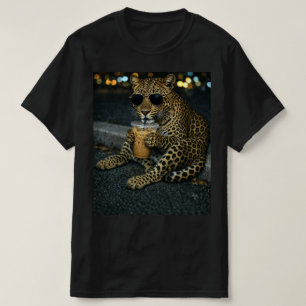 Koele Luipaard Met Zonnebril Iced Coffee T-shirt