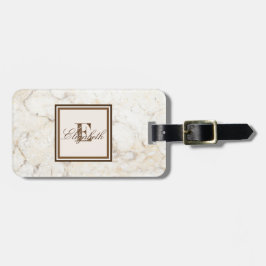 Koele marmer textuur, met monogram gepersonaliseer bagagelabel