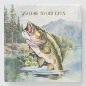 Koele meerhuis welkom vis stenen onderzetter (Voorkant)