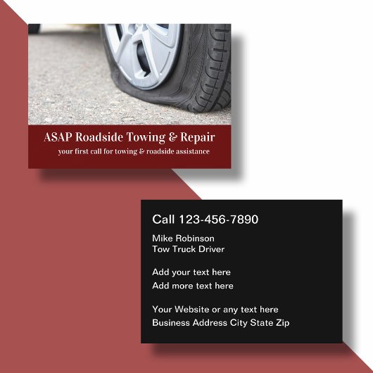 Koele moderne auto slepen en repareren visitekaartje