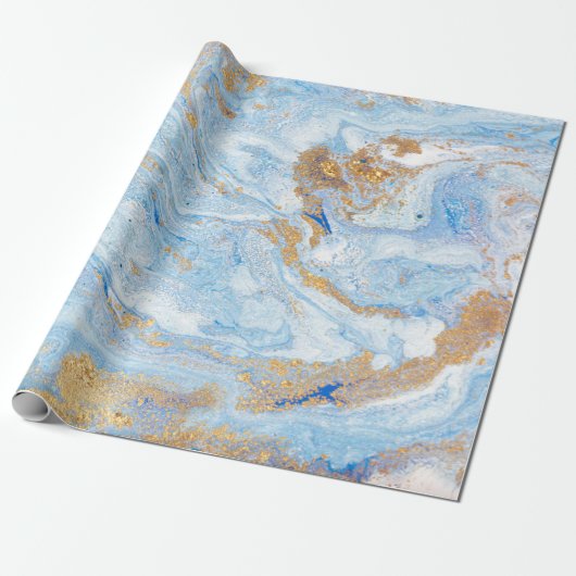 Koele moderne blauwe gouden marmeren steen textuur cadeaupapier (Uitgerold)