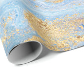 Koele moderne blauwe gouden marmeren steen textuur cadeaupapier (Rol Hoek)