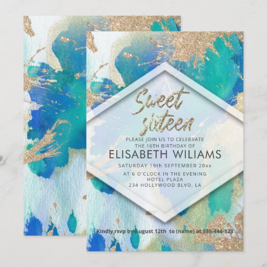 Koele moderne blush waterverf glitterij kaart (Voorkant / Achterkant)