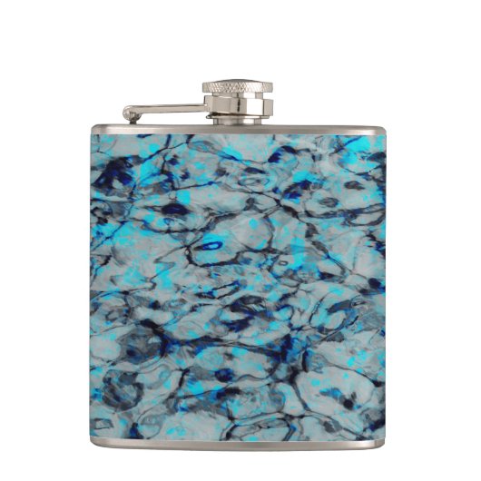 Koele, moderne digitale kunst van blauwe waterverf heupfles (Voorkant)