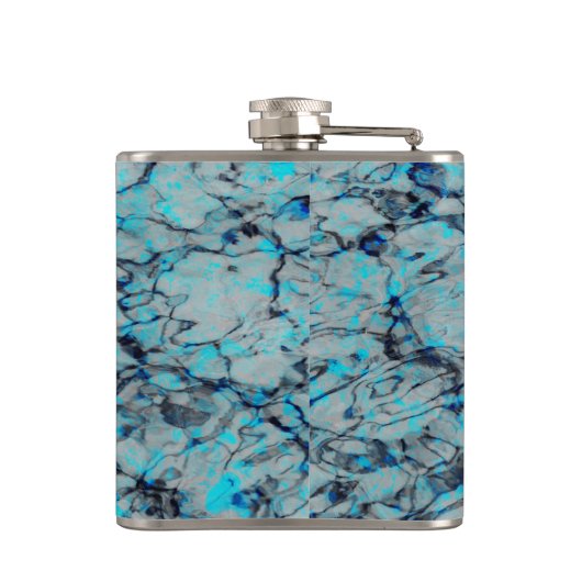 Koele, moderne digitale kunst van blauwe waterverf heupfles (Achterkant)