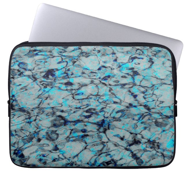Koele, moderne digitale kunst van blauwe waterverf laptop sleeve (Voorkant)