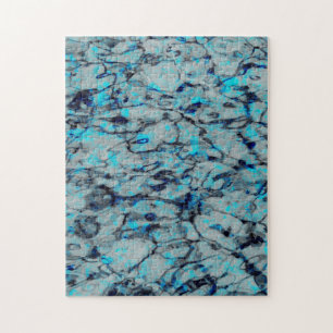Koele, moderne digitale kunst van blauwe waterverf legpuzzel