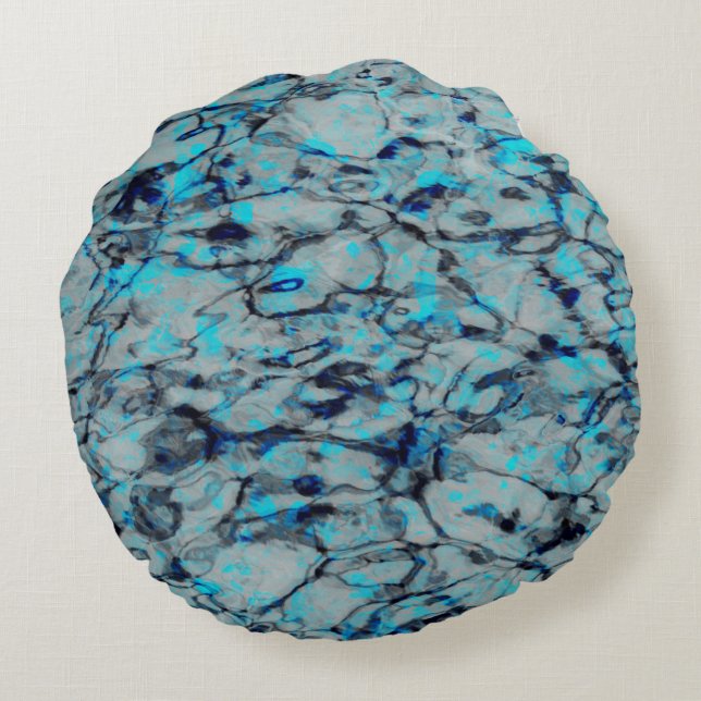 Koele, moderne digitale kunst van blauwe waterverf rond kussen (Achterkant)
