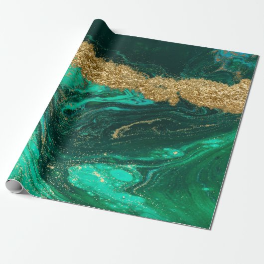 Koele Moderne Groene Gouden Marmer Steen Textuur Cadeaupapier (Uitgerold)
