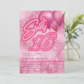 Koele moderne roze ballon neon zoet 16 kaart (Staand voorkant)