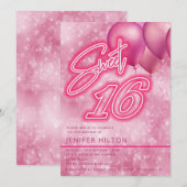 Koele moderne roze ballon neon zoet 16 kaart (Voorkant / Achterkant)