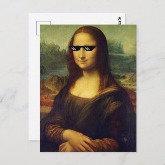 Koele Mona Lisa met bril Leonardo Da Vinci Briefkaart (Voorkant / Achterkant)