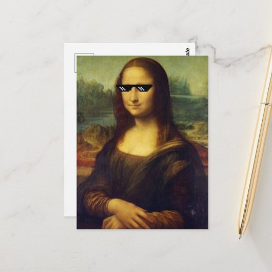 Koele Mona Lisa met bril Leonardo Da Vinci Briefkaart (Voorkant / Achterkant in situ)