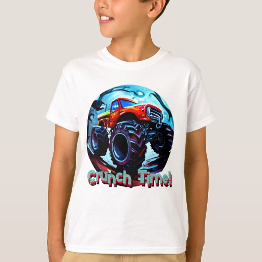 Koele Monster Truck Crunch Tijd T-shirt (Voorkant)