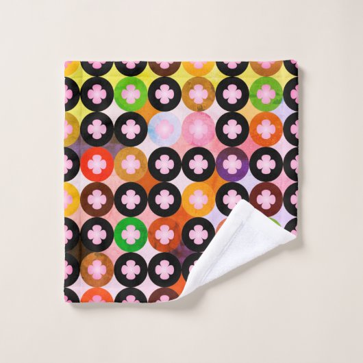 Koele multi gekleurde cirkels & roze klavers bad handdoek (Wasdoekje)